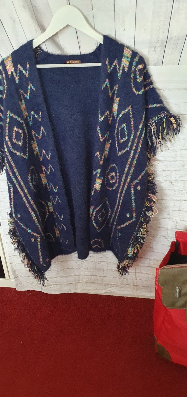 EF Fashion Poncho met Aztec print en franjes, Maat 38/40 (M), Zo goed als nieuw, EF Fashion, Verzenden