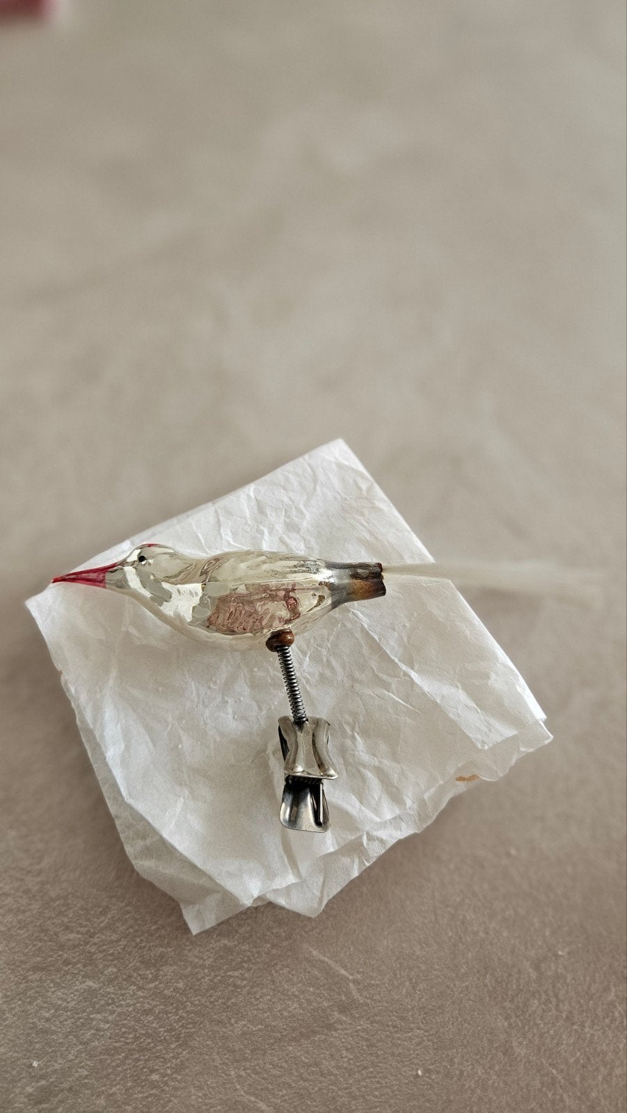 Antieke kerstbal vogel met knijper, Ophalen of Verzenden