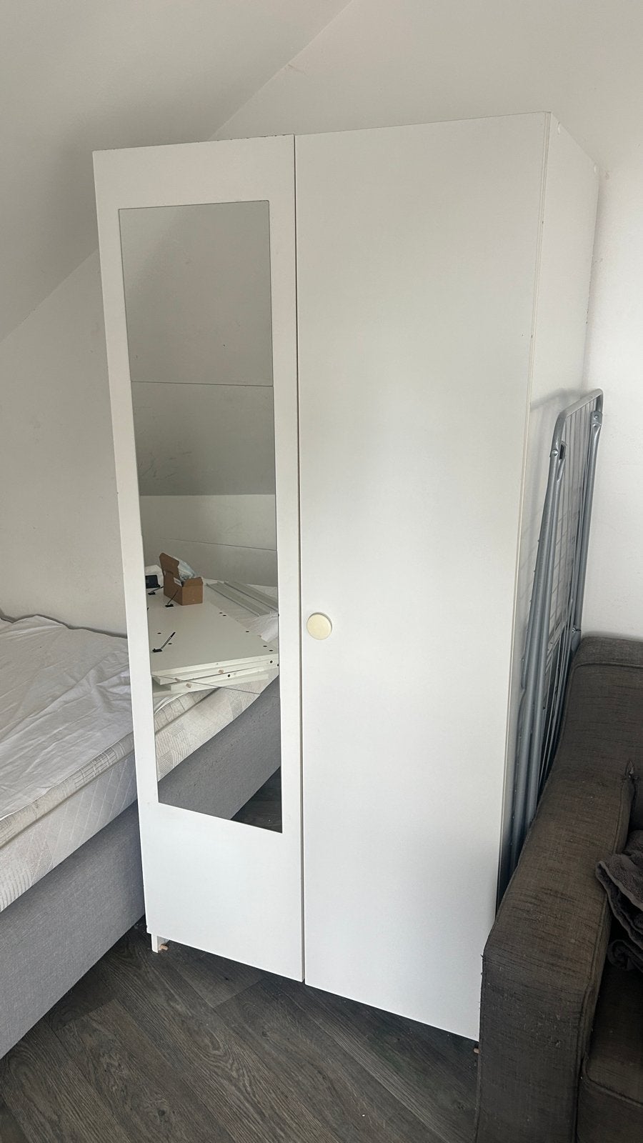 Witte kledingkast met spiegeldeur, Ophalen, Gebruikt, 50 tot 100 cm, 150 tot 200 cm