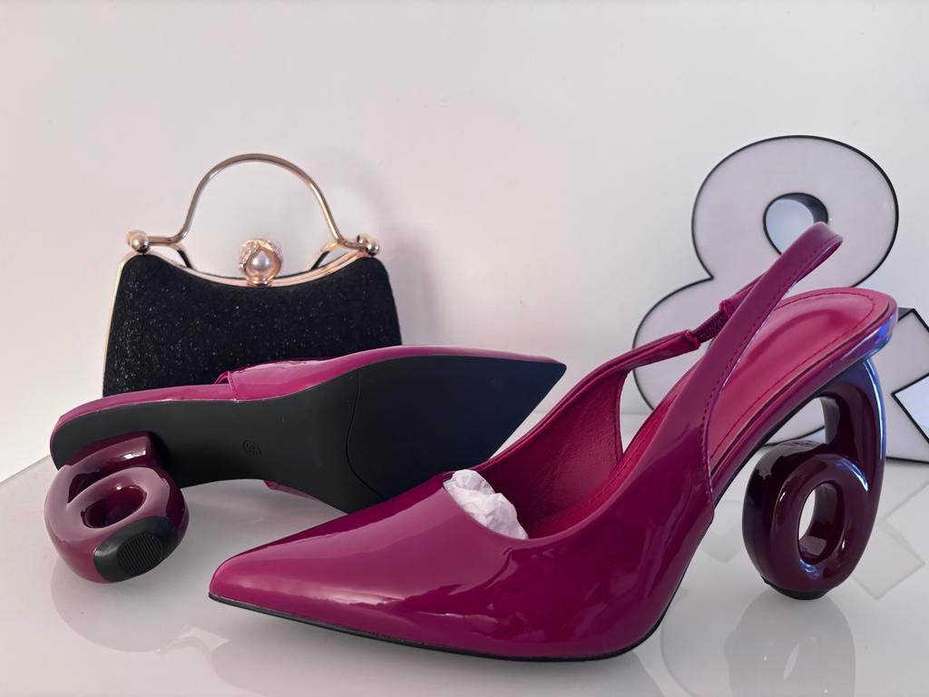 Stijlvolle Fuchsia Slingback Pumps met Unieke Hak maat 38, Kleding | Dames, Schoenen, Ophalen of Verzenden, Zo goed als nieuw