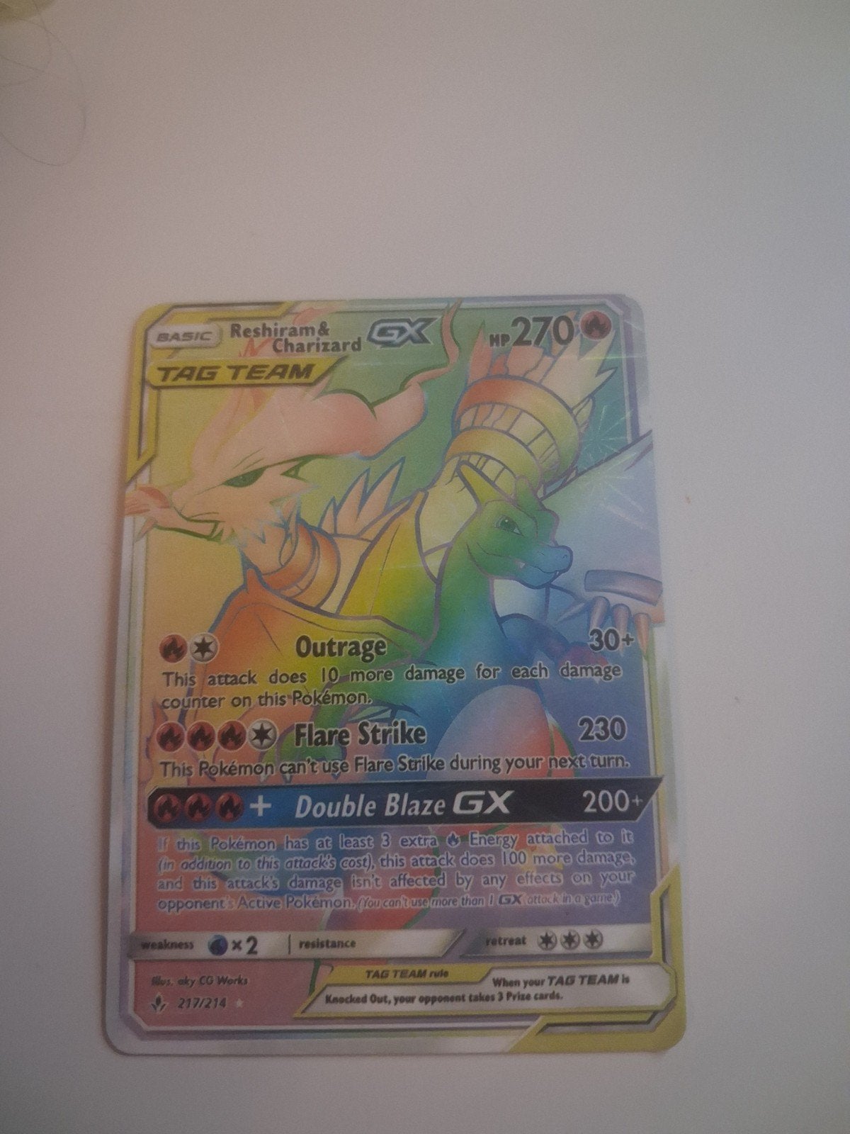 Pokémon Kaart Reshiram & Charizard GX TAG TEAM Rainbow, Ophalen of Verzenden, Zo goed als nieuw, Losse kaart, Foil