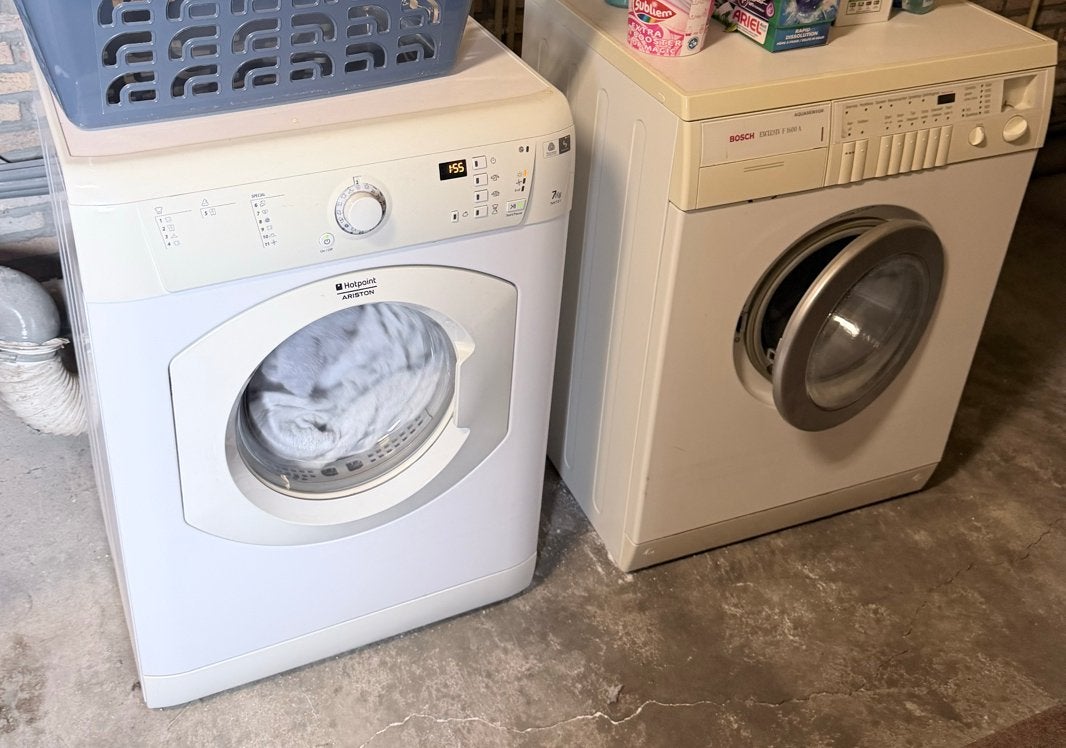 Wasmachine en droger set, Witgoed en Apparatuur, Ophalen, Gebruikt, Voorlader, 85 tot 90 cm