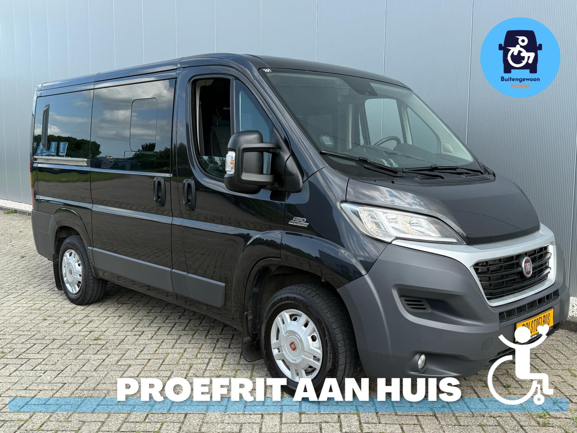 Fiat Ducato 2.3 Rolstoelbus Zelfrijder | Meerijder (Airco) A, Auto's, Bestelauto's, 12 maanden, Stof, Gebruikt, Zwart