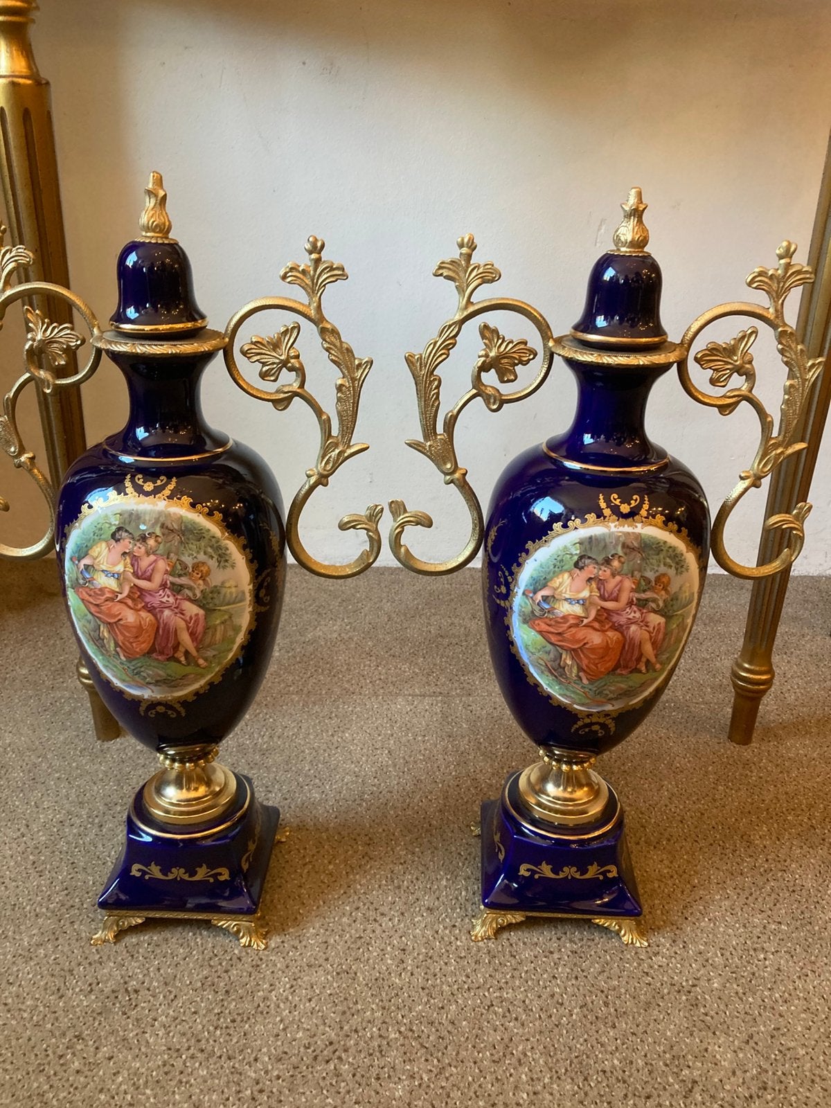 Paar Limoges porseleinen vazen met brons 50 cm hoog, Ophalen