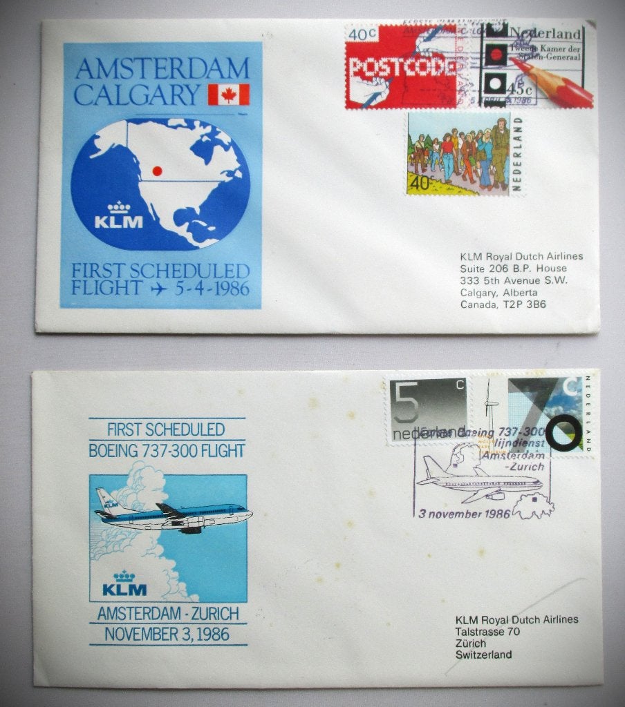 KLM Calcary en Zurich~First Scheduled Flight 1986~Boeing 737, Ophalen of Verzenden, Gebruikt, Overige typen