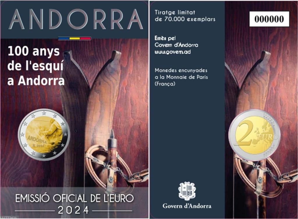 2 euro Andorra 2024 - 100 jaar Skisport (CoinCard), Postzegels en Munten, Munten | Europa | Euromunten, Ophalen of Verzenden, Overige landen