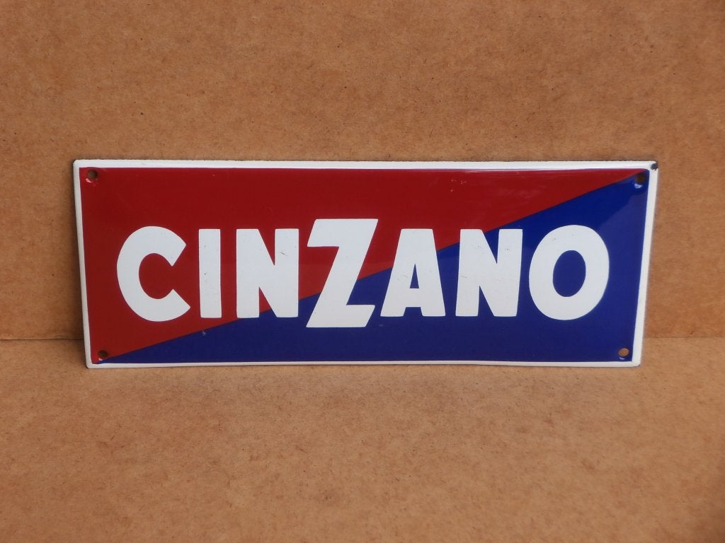 Vintage emaillebordje CINZANO bol emaille bordje 24,5x10 oud, Verzamelen, Merken en Reclamevoorwerpen, Ophalen of Verzenden, Gebruikt