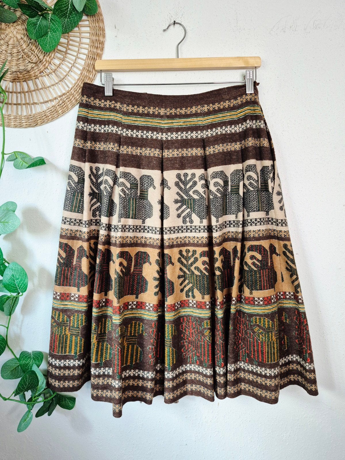 Vintage wolmix ethnic print rok L, Verzenden, Zo goed als nieuw, Maat 38/40 (M), Onder de knie