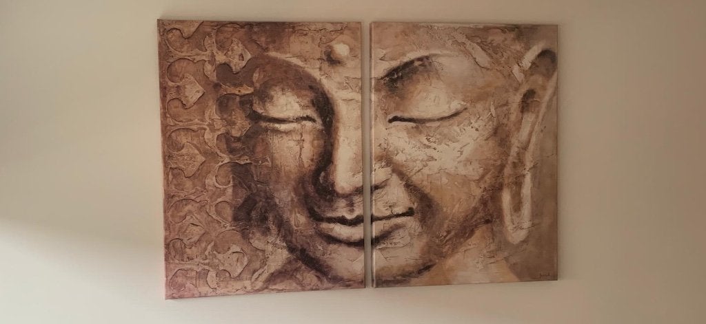 Juul Hoes Boeddha schilderij - Giclée op canvas (2-delig), Ophalen