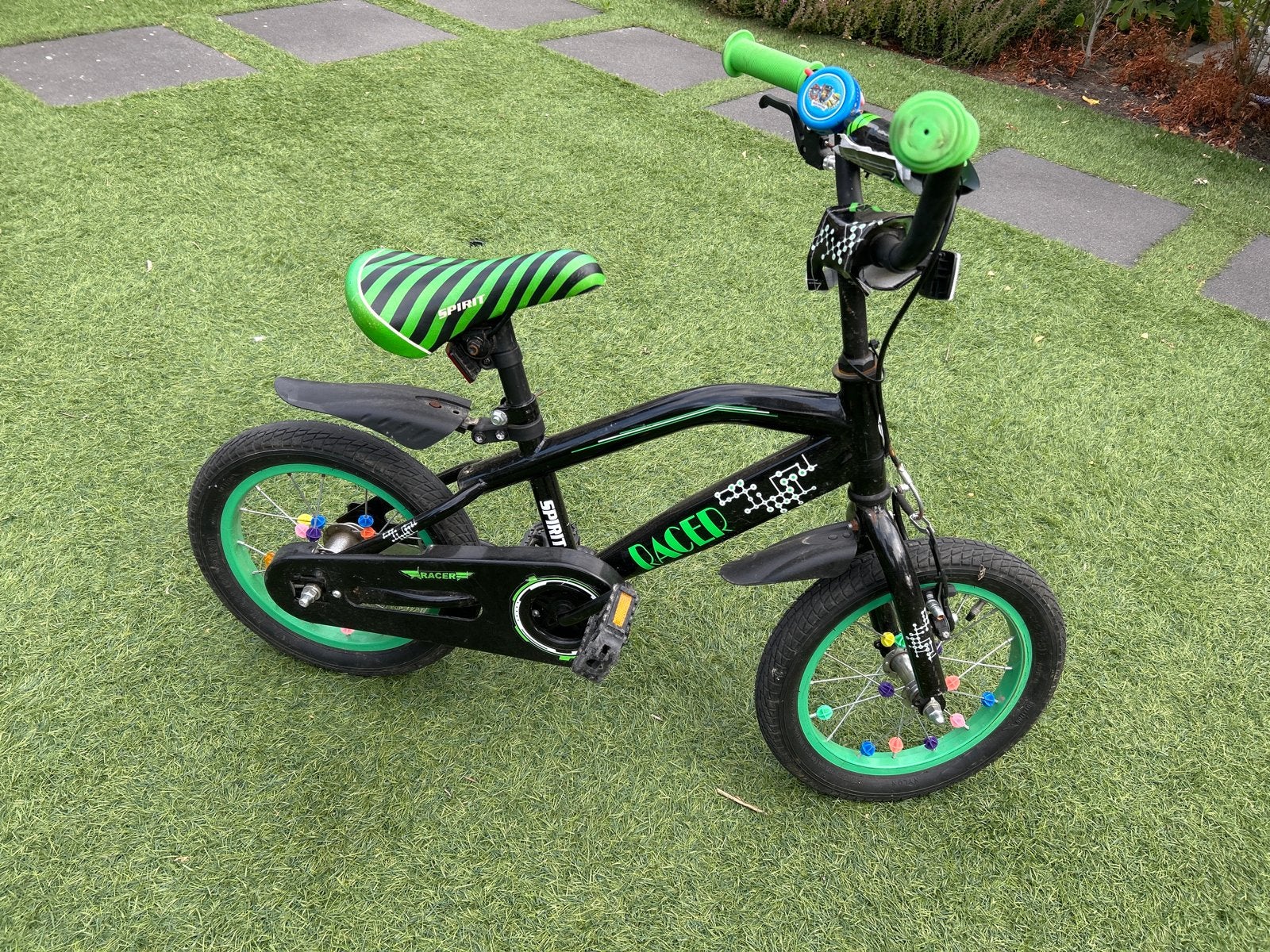 Spirit Racer kinderfiets 12 inch - Zwart/Groen, Ophalen, Gebruikt, Terugtraprem, Minder dan 16 inch