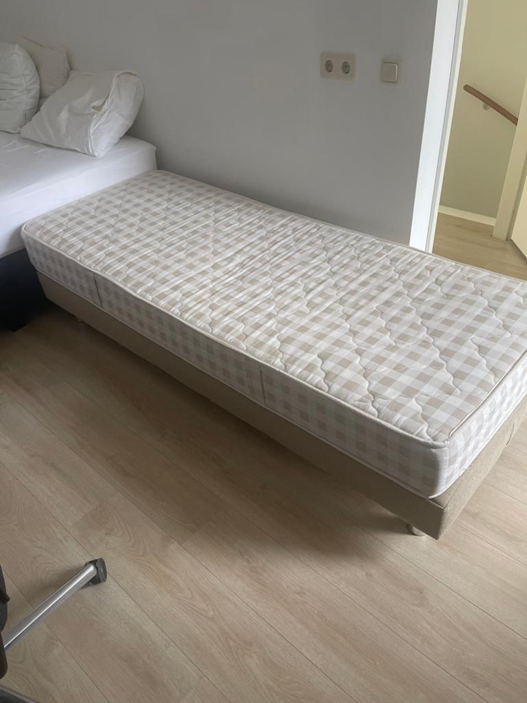Boxspring (2 delen) 160 x 200, Gebruikt, Beige, Tweepersoons, Ophalen of Verzenden