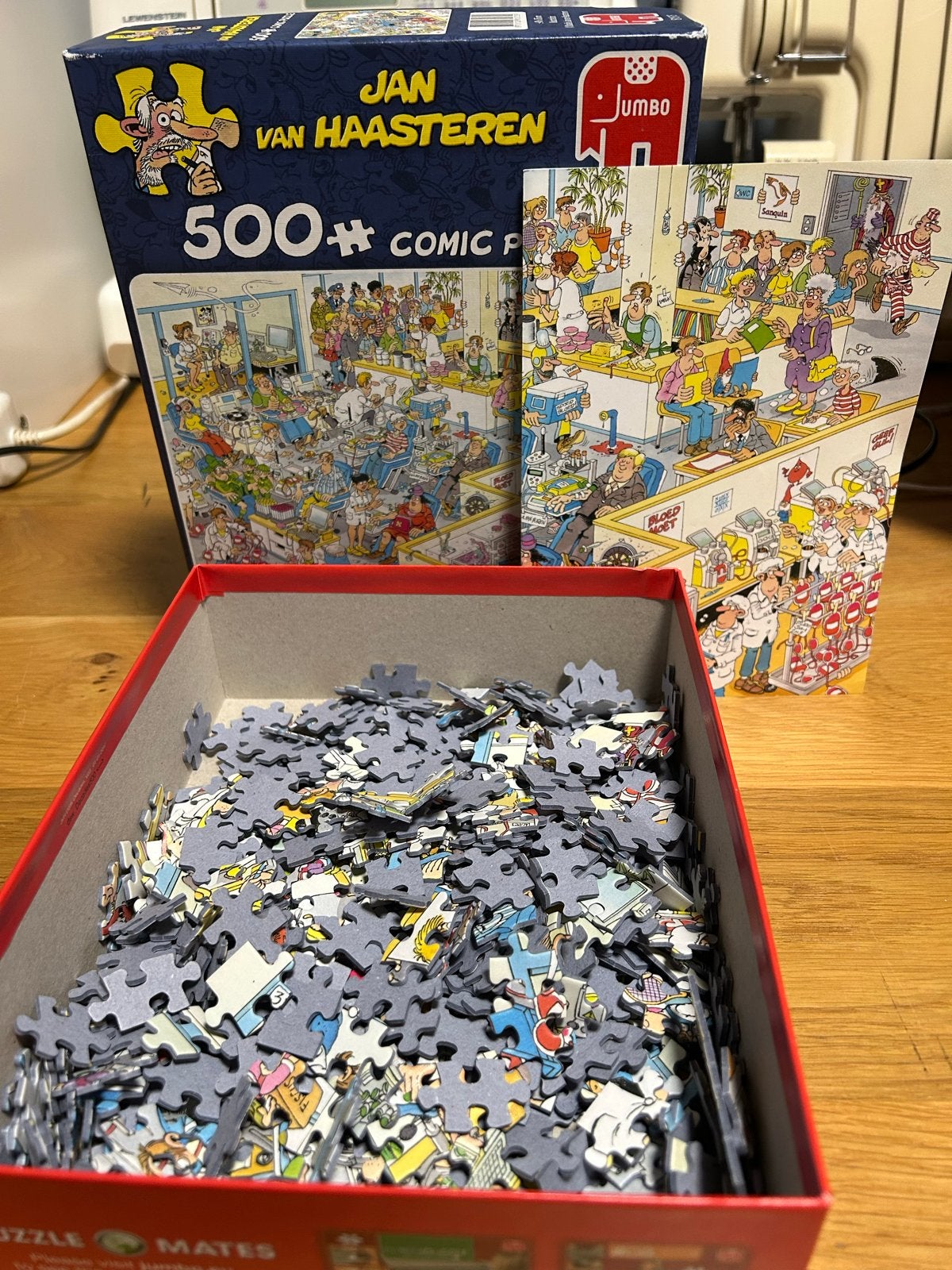 Jan van Haasteren puzzel Sanquin 500 stukjes, Ophalen of Verzenden, Minder dan 500 stukjes, Gebruikt, Legpuzzel