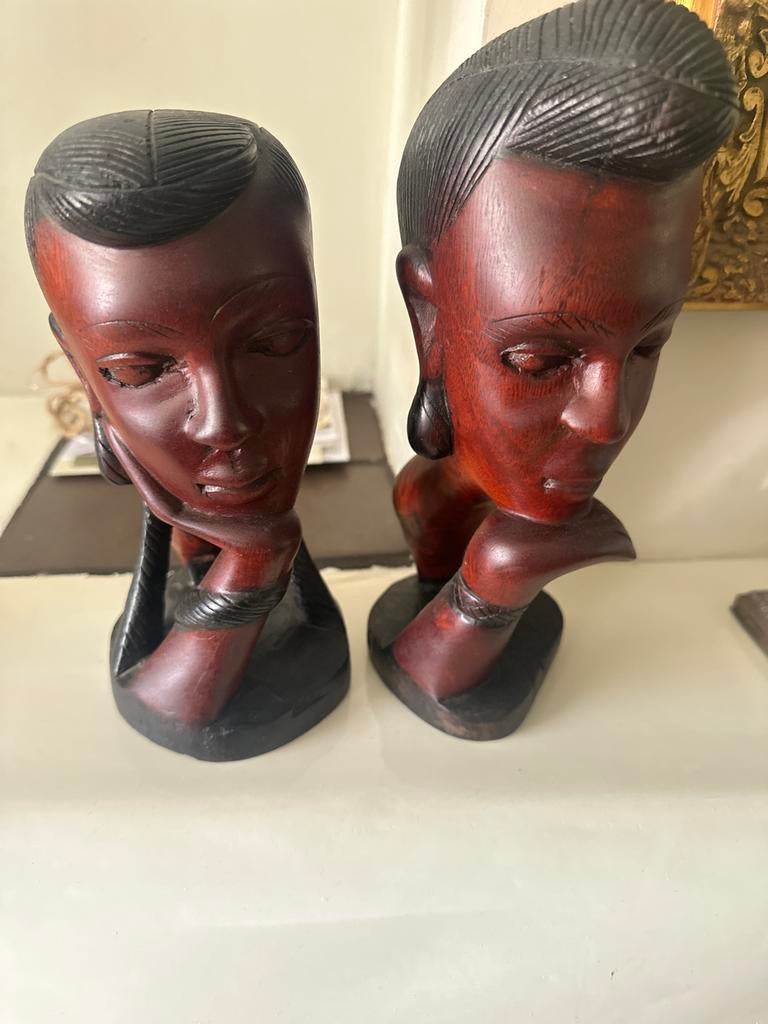 Houten bustes van Afrikaanse mannen en vrouwen, Ophalen, Buste, Handgemaakt, 20 - 50 cm