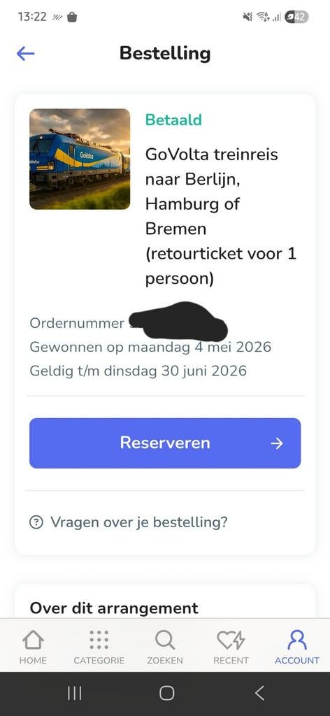 1 voucher voor treinreis met Govolta, Eén persoon, Cadeaubon