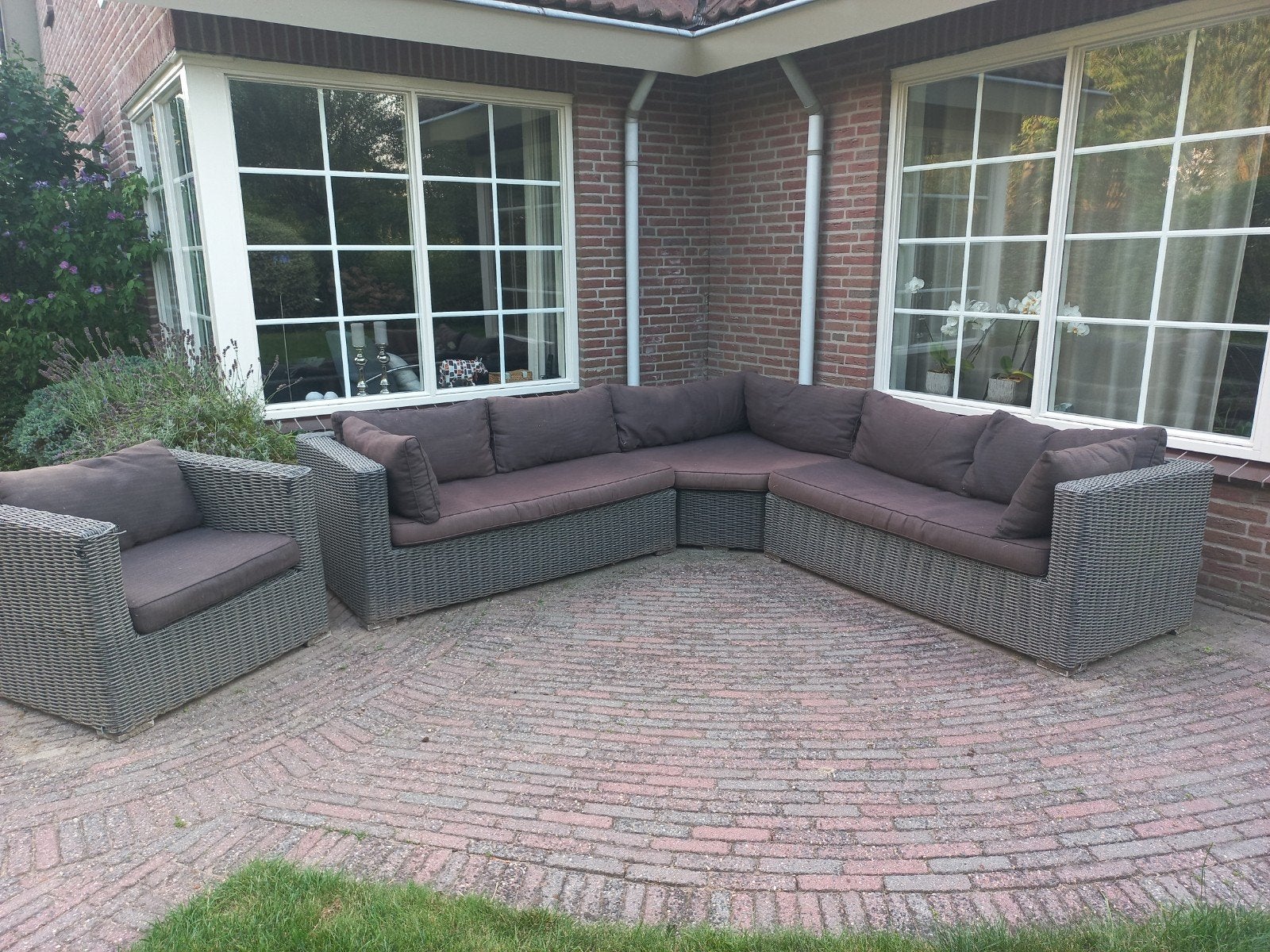 Gratis af te halen wicker Loungeset met hoekbank en stoel, Ophalen, Gebruikt, 8 zitplaatsen, Loungeset
