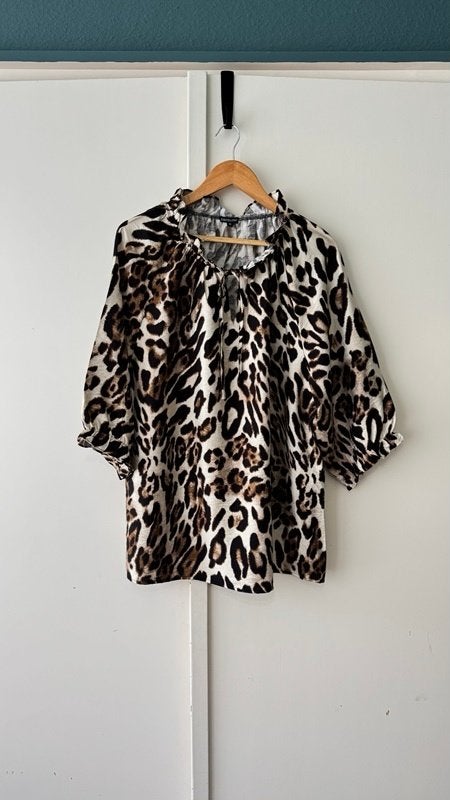Exxcellent viscose panter blouse XXL 44 46 beige bruin, Beige, Maat 46/48 (XL) of groter, Ophalen of Verzenden, Zo goed als nieuw