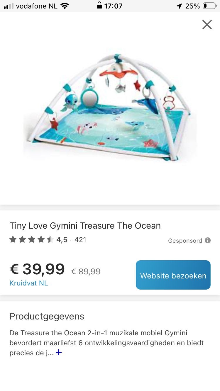 Tiny Love Gymini Treasure The Ocean Babygym Speelkleed, Ophalen, Zo goed als nieuw, Babygym, Met geluid
