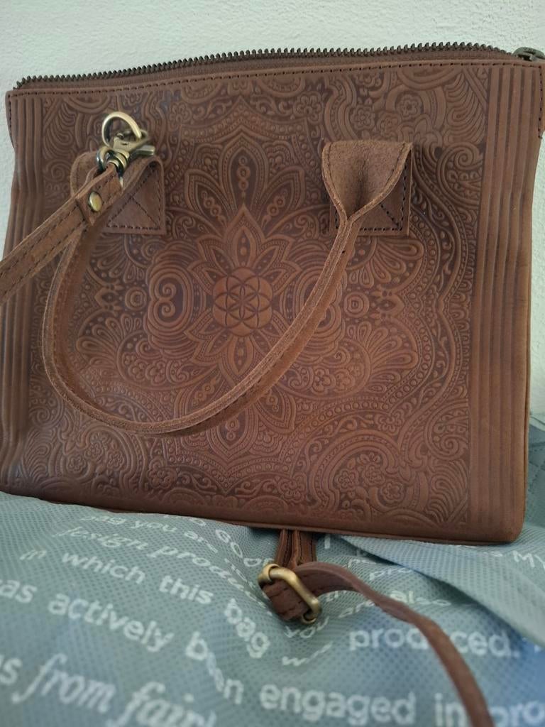 MYOMY Leren Tas - Handtas met Uniek Reliëf, Ophalen of Verzenden, Nieuw, Bruin, Handtas