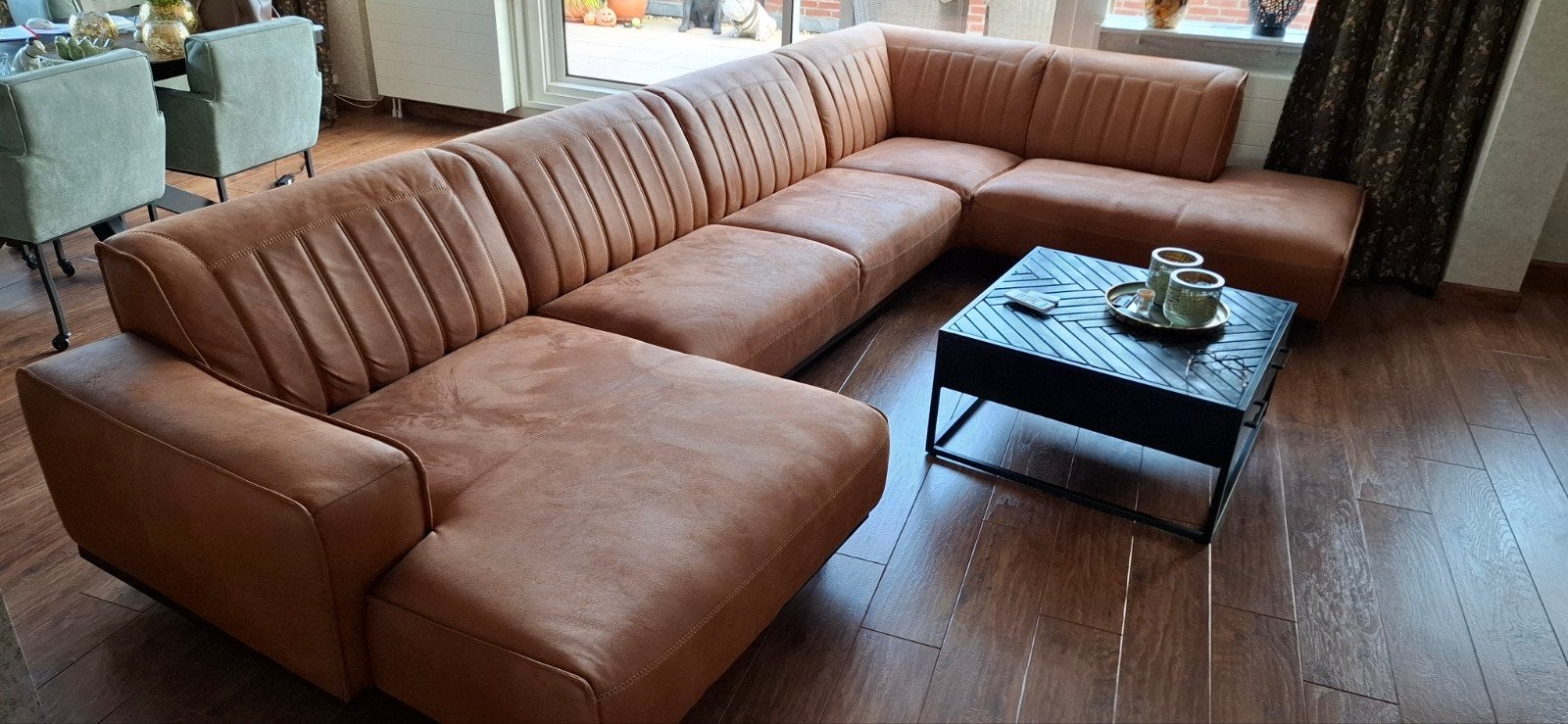 Grote U-bank Patriot cognac, Ophalen, Gebruikt, Stof