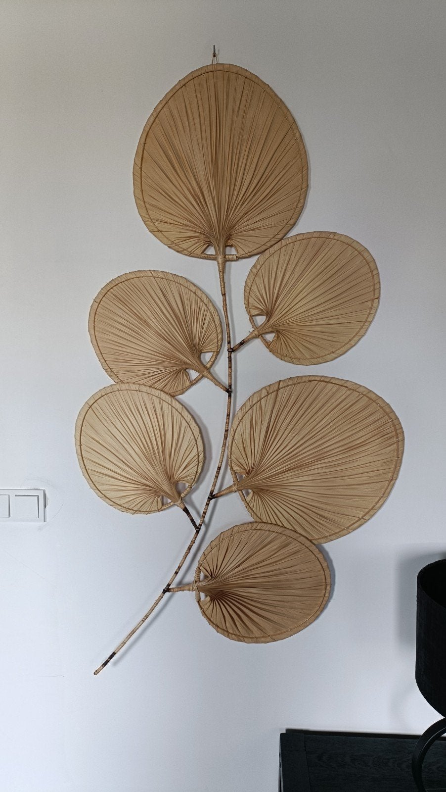 Wanddecoratie van gedroogde palmbladeren, Gebruikt, Boho, Decoratieobject, Natuurlijk materiaal