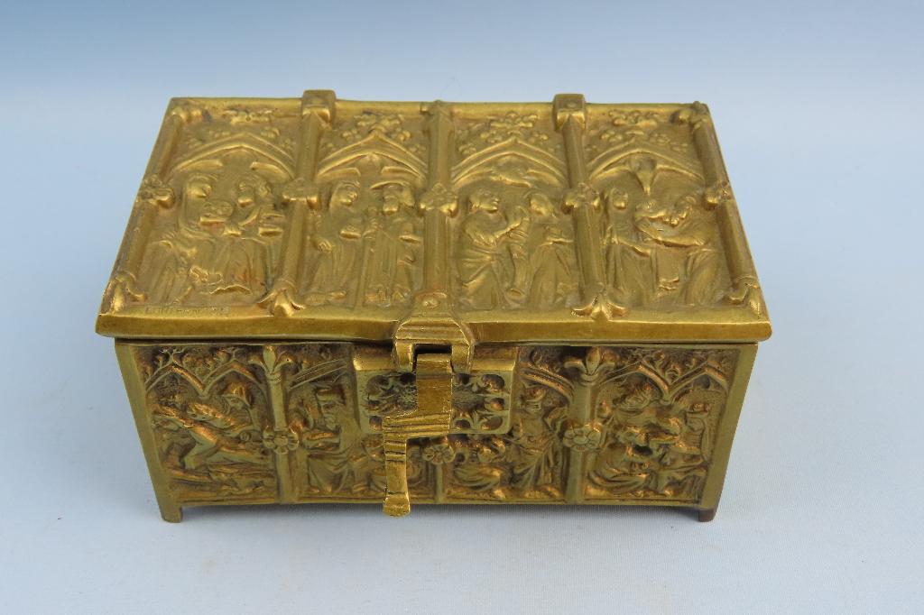 Juwelen kistje - brons - gemerkt Echternach - bewerkt, Ophalen of Verzenden