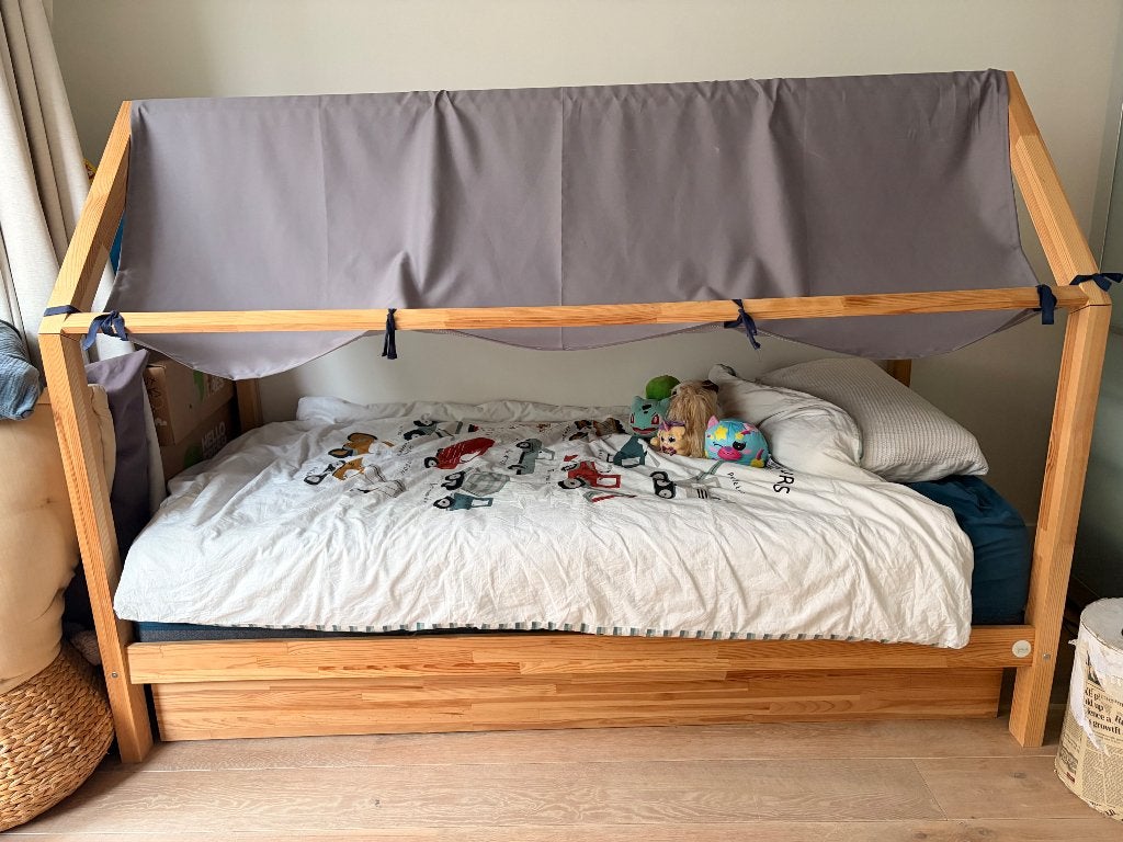 Huisbedjes kinderbed met uitschuifbed, Kinderen en Baby's, Kinderkamer | Bedden, Gebruikt, 180 cm of meer, 85 tot 100 cm, Lattenbodem