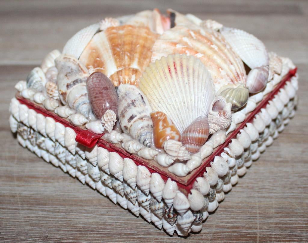 Vintage schelpendoosje - vierkant, Ophalen of Verzenden