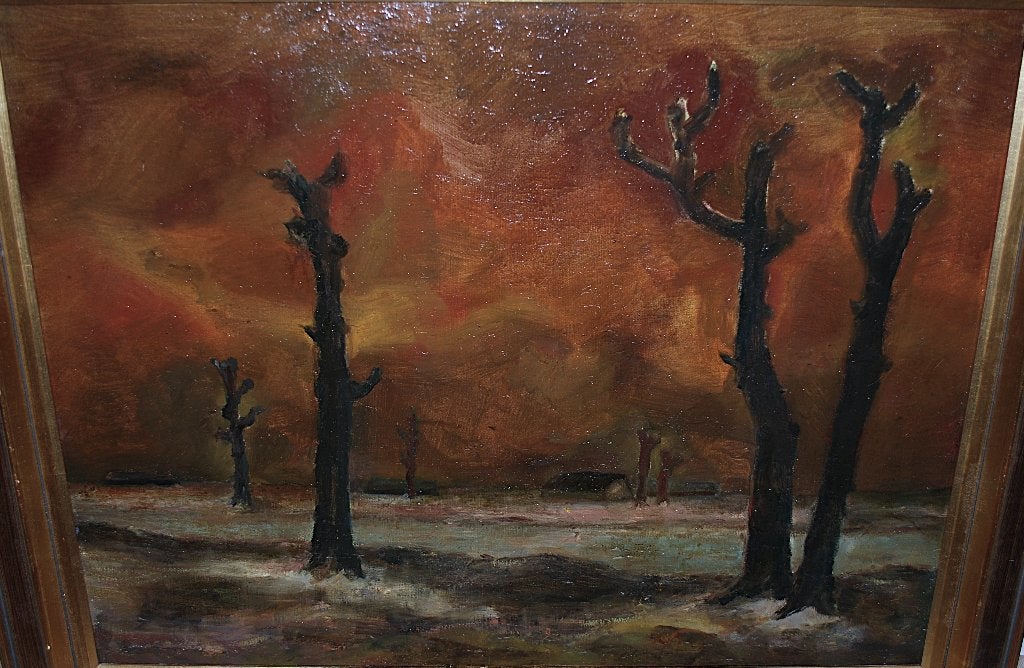 William Kuik 1954 olieverfschilderij Heijdenrijk lijst, Ophalen, Op houten frame, Olieverf, Landschap