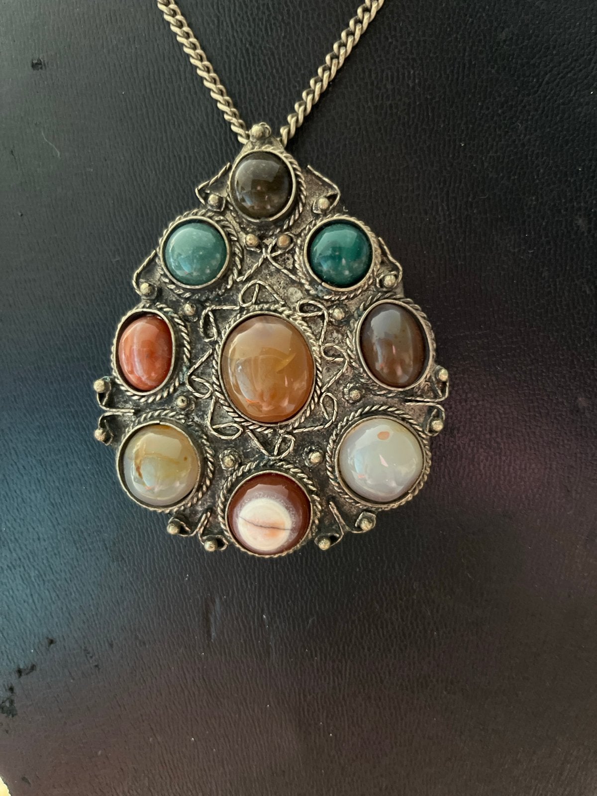 Vintage Ketting met Hanger en Diverse Edelstenen, Overige materialen, Gebruikt, Overige kleuren, Ophalen of Verzenden