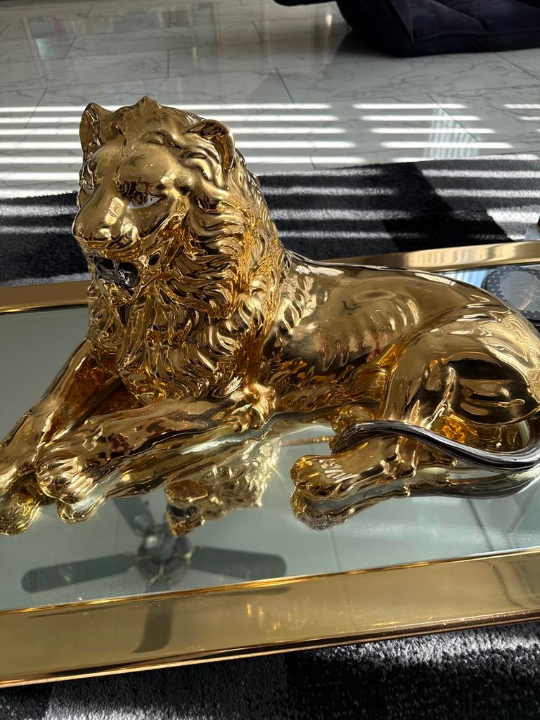 Gouden Leeuw Beeld - Luxe Decoratie, Ophalen of Verzenden, Klassiek, Zo goed als nieuw, Goud