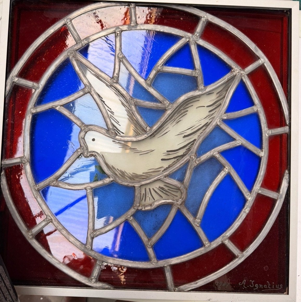Uniek glas-in-lood raam met duifmotief, Antiek en Kunst, Ophalen of Verzenden