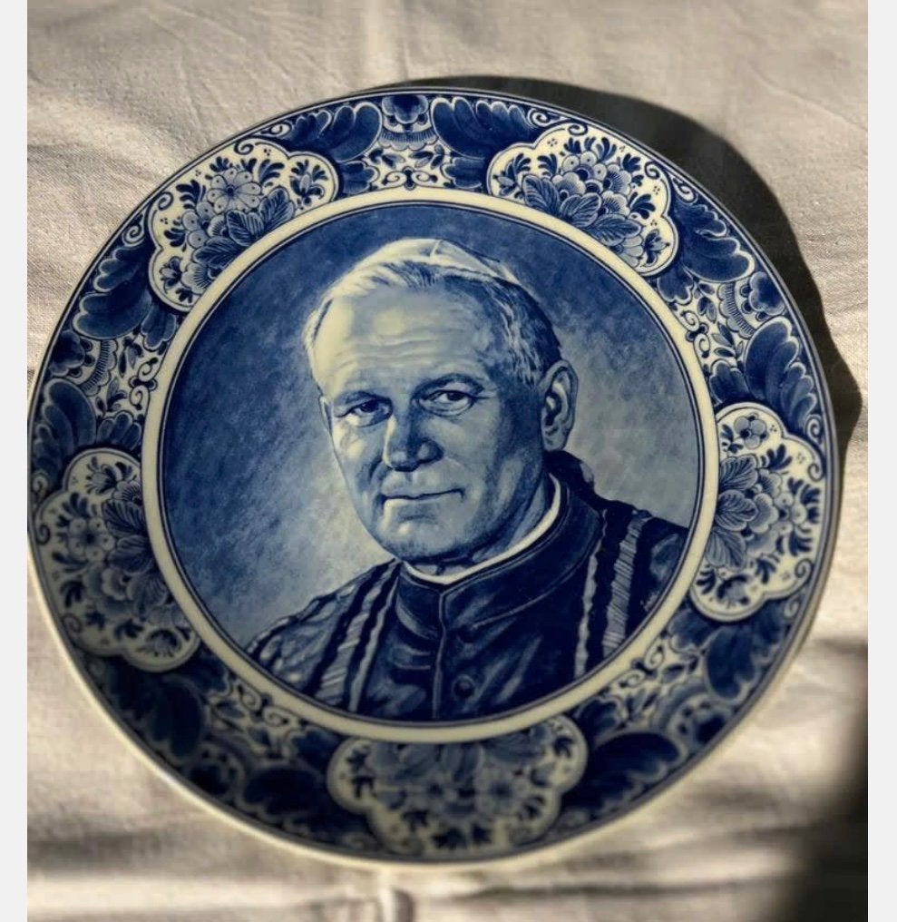 Origineel Delfts Blauw Bord PAUS handwerk Johannes Paul II, Antiek en Kunst, Ophalen of Verzenden
