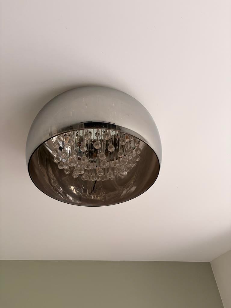 Moderne plafondlamp met glazen druppels, Huis en Inrichting, Lampen | Plafondlampen, Zo goed als nieuw, Glas, Ophalen of Verzenden