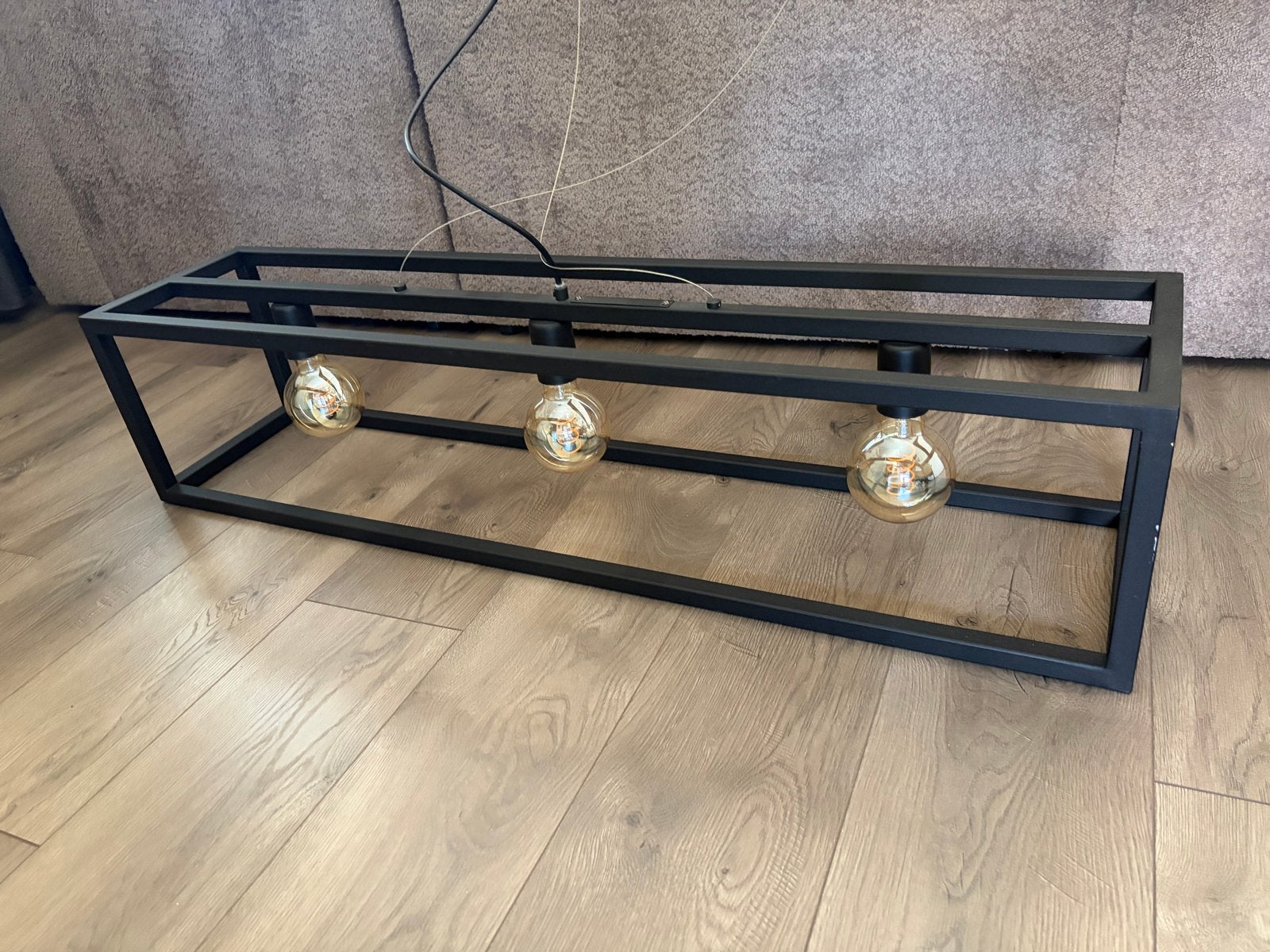 Zwarte Industriële Hanglamp met 3 Lichtpunten, Ophalen, Zo goed als nieuw, Metaal, E27 (groot)