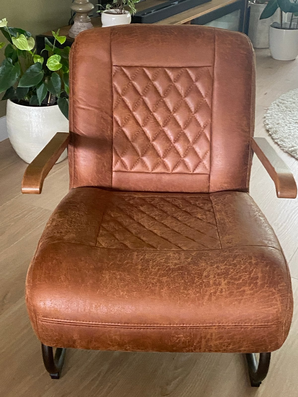 Comfortabele fauteuil van Haco - Cognac leerlook, Huis en Inrichting, Stoelen, Ophalen, Gebruikt, Bruin, Eén