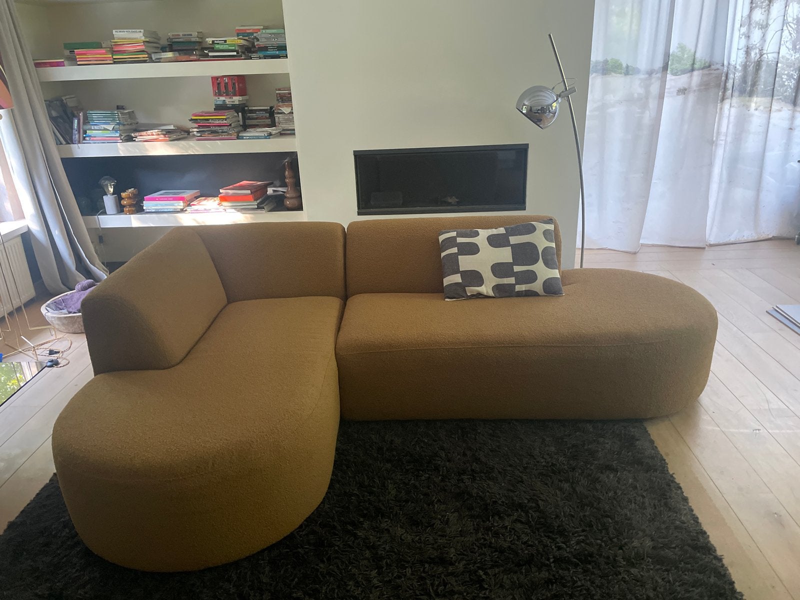 Designbank Arles van NOUS Living - Mosterdkleurige Bouclé, Ophalen, 250 tot 300 cm, Driepersoons, 75 tot 100 cm