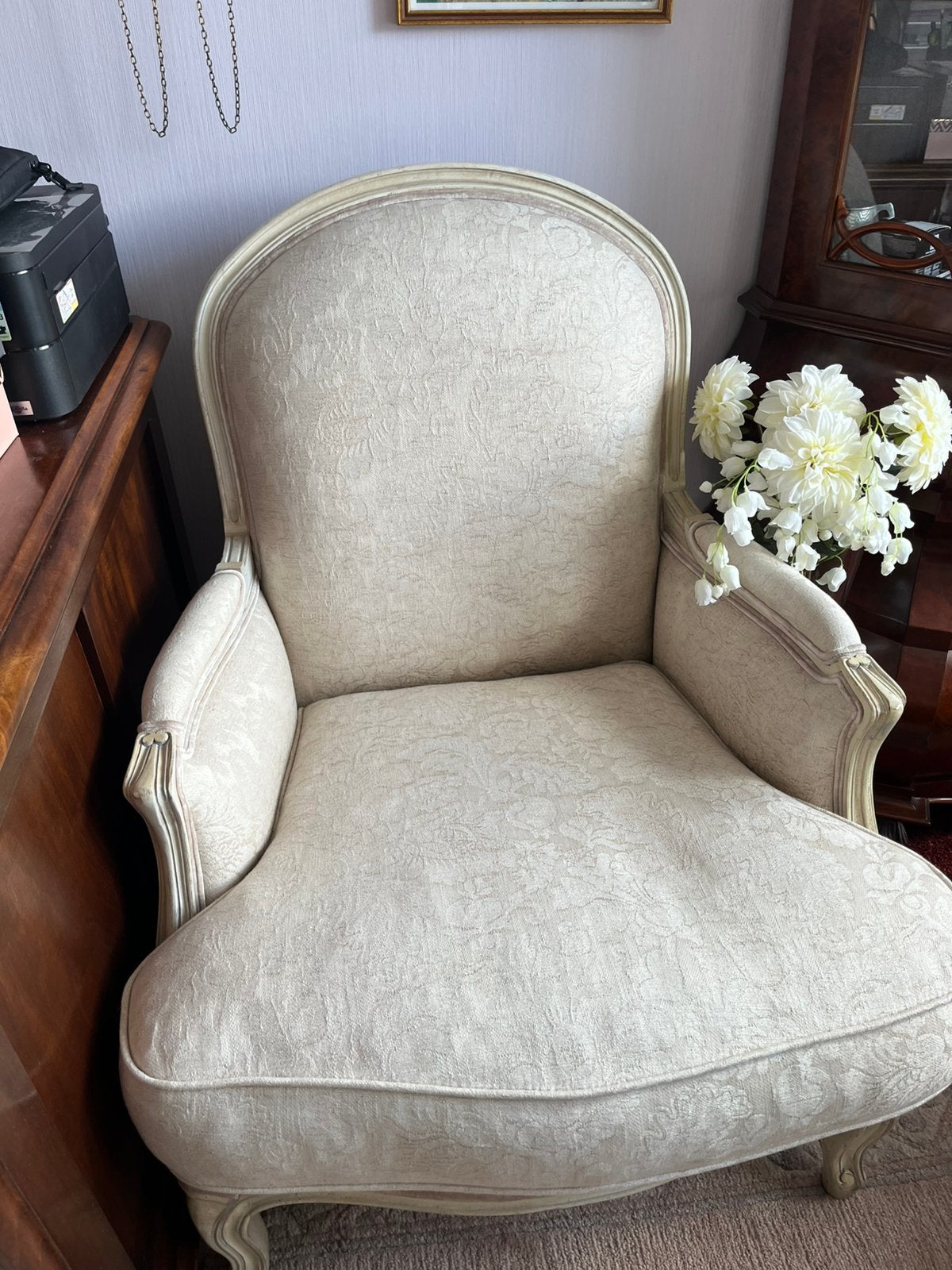 Als nieuw, beige met hele lichte gloed rose fauteuil., Ophalen, 75 tot 100 cm, Zo goed als nieuw, Stof