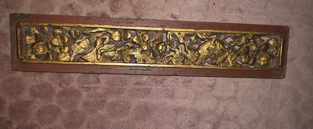 Oud  Houten Chinees Paneel met Snijwerk, Ophalen of Verzenden