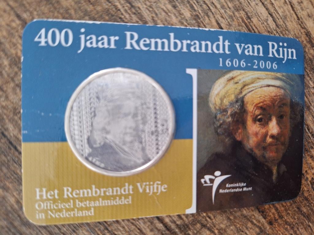 400 jaar Rembrandt van Rijn zilveren 5 euro munt, Postzegels en Munten, Munten | Nederland, Koningin Beatrix, Zilver, Euro's, Ophalen of Verzenden