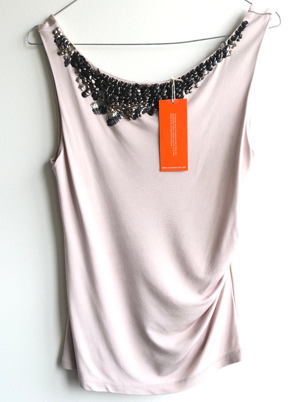 Karen Millen mouwloze viscose top met paillletten - S, Ophalen of Verzenden, Zo goed als nieuw, Grijs, Maat 36 (S)