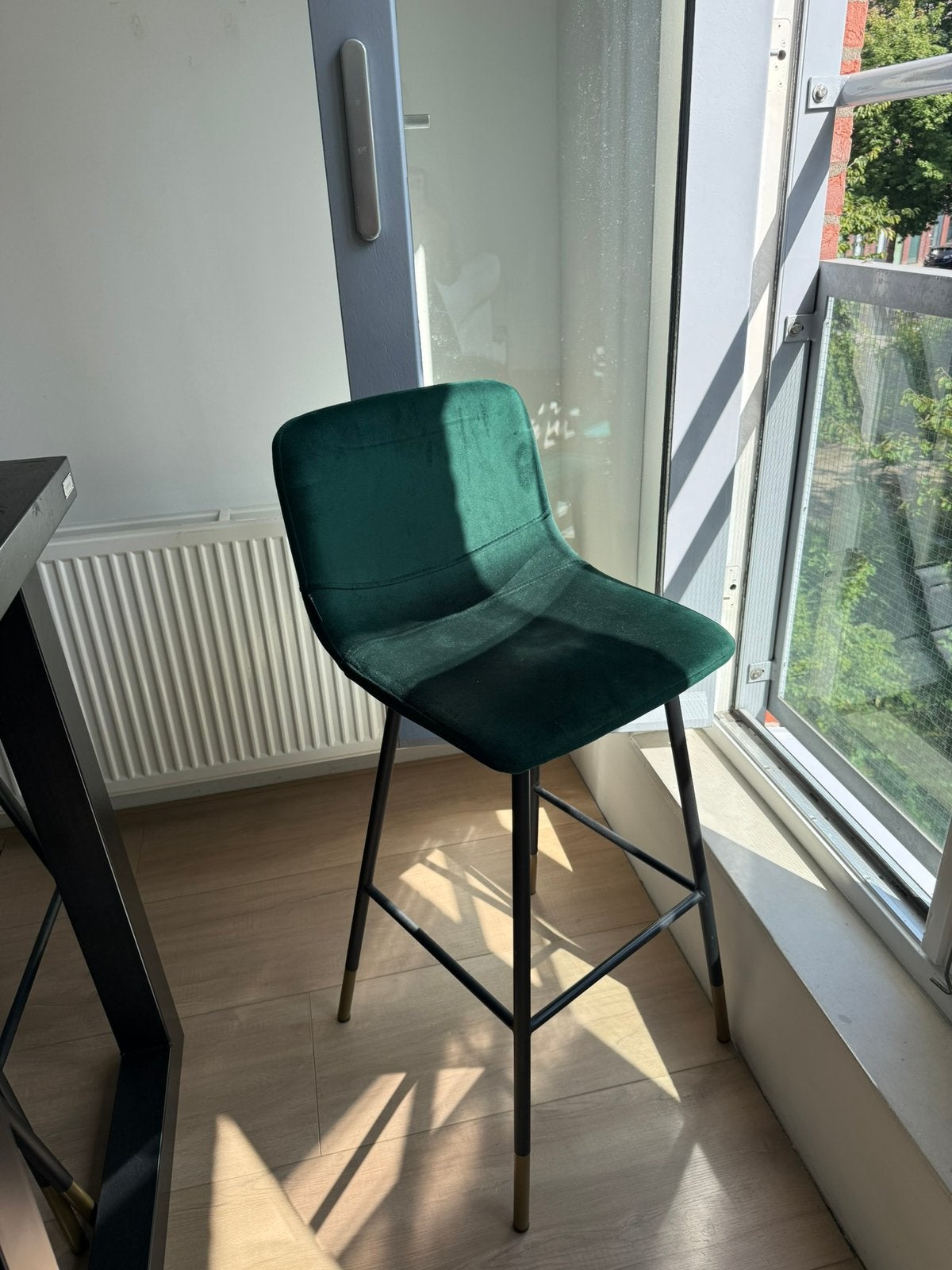 Velvet groene barkrukken 78cm, Ophalen, Met voetsteun, 60 tot 90 cm, Zo goed als nieuw
