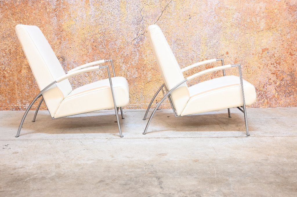 ZGANieuw 2 witte leren Harvink de Club design fauteuils, Harvink, Harvink, 75 tot 100 cm, Ophalen of Verzenden