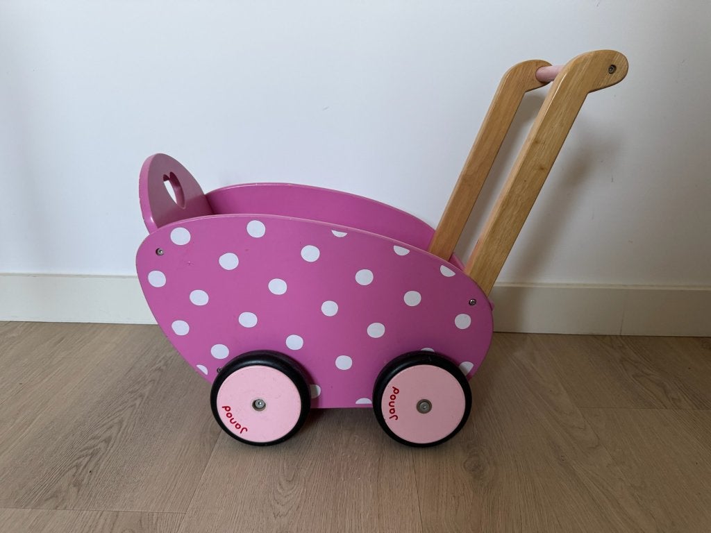 Janod poppenwagen van hout, Kinderen en Baby's, Speelgoed | Houten speelgoed, Ophalen, Gebruikt, Duw- of Trekspeelgoed