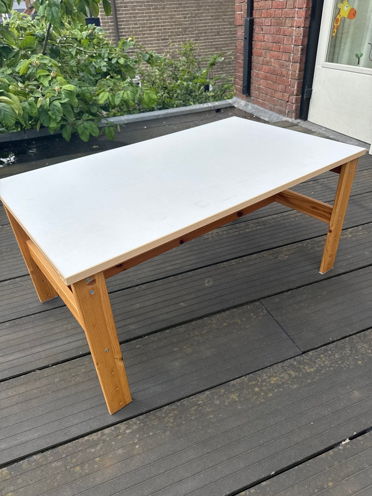 IKEA SANSAD kindertafel, wit met grenen onderstel, Ophalen, Gebruikt, 50 tot 100 cm, Grenenhout