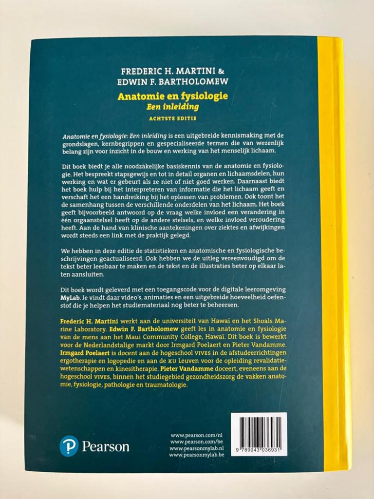 Anatomie en fysiologie, 8e editie met MyLab NL, Boeken, Schoolboeken, Ophalen, Zo goed als nieuw, Frederic H. Martini; Edwin F. Bartholomew
