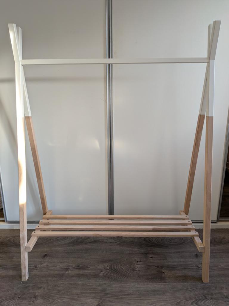 Houten kledingrek met opbergplank - Wit/Naturel, Ophalen, Zo goed als nieuw