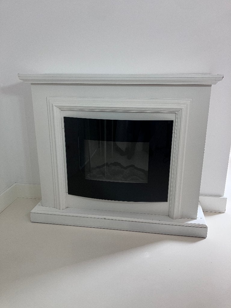 Witte elektrische sfeerhaard met schouw & afstandsbediening, Huis en Inrichting, Haarden, Ophalen, Gebruikt, Vrijstaande haard