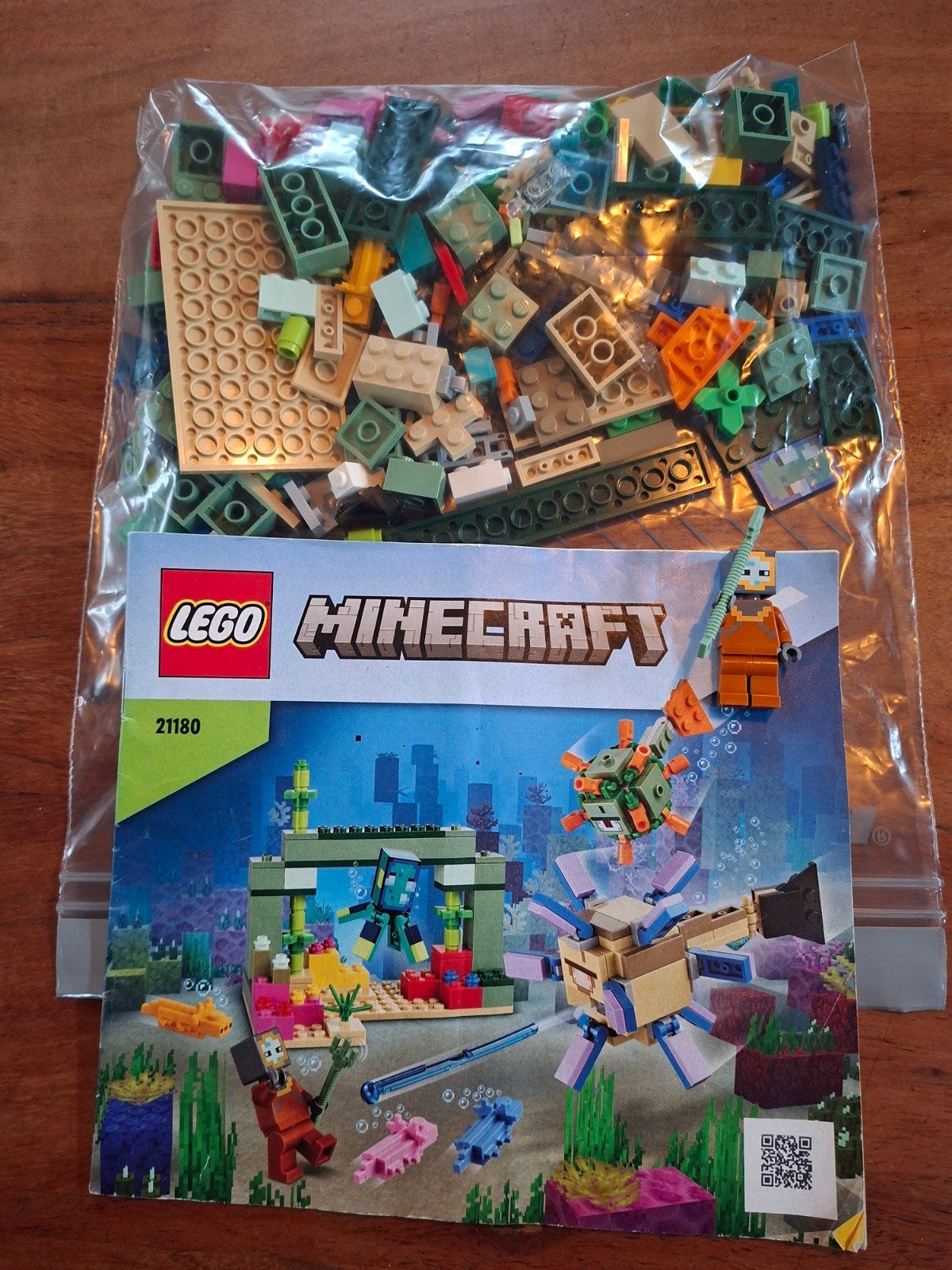 lego minecraft 21180 bewakersstrijd met boekje, Gebruikt, Minecraft, Lego, Ophalen of Verzenden