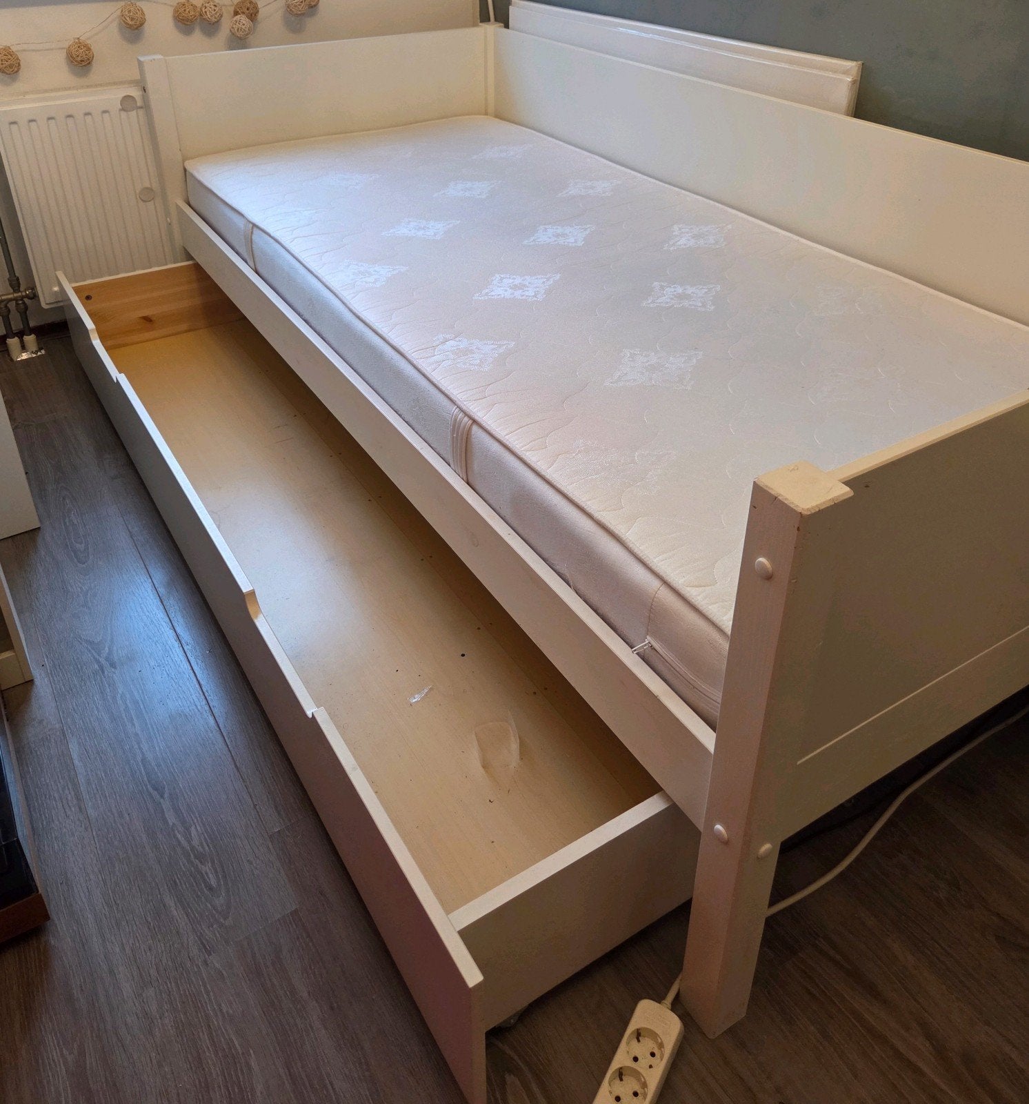 Eenpersoonsbed met lade 90x200, bedbank met opbergruimte, Ophalen, 90 cm, Eenpersoons, Wit