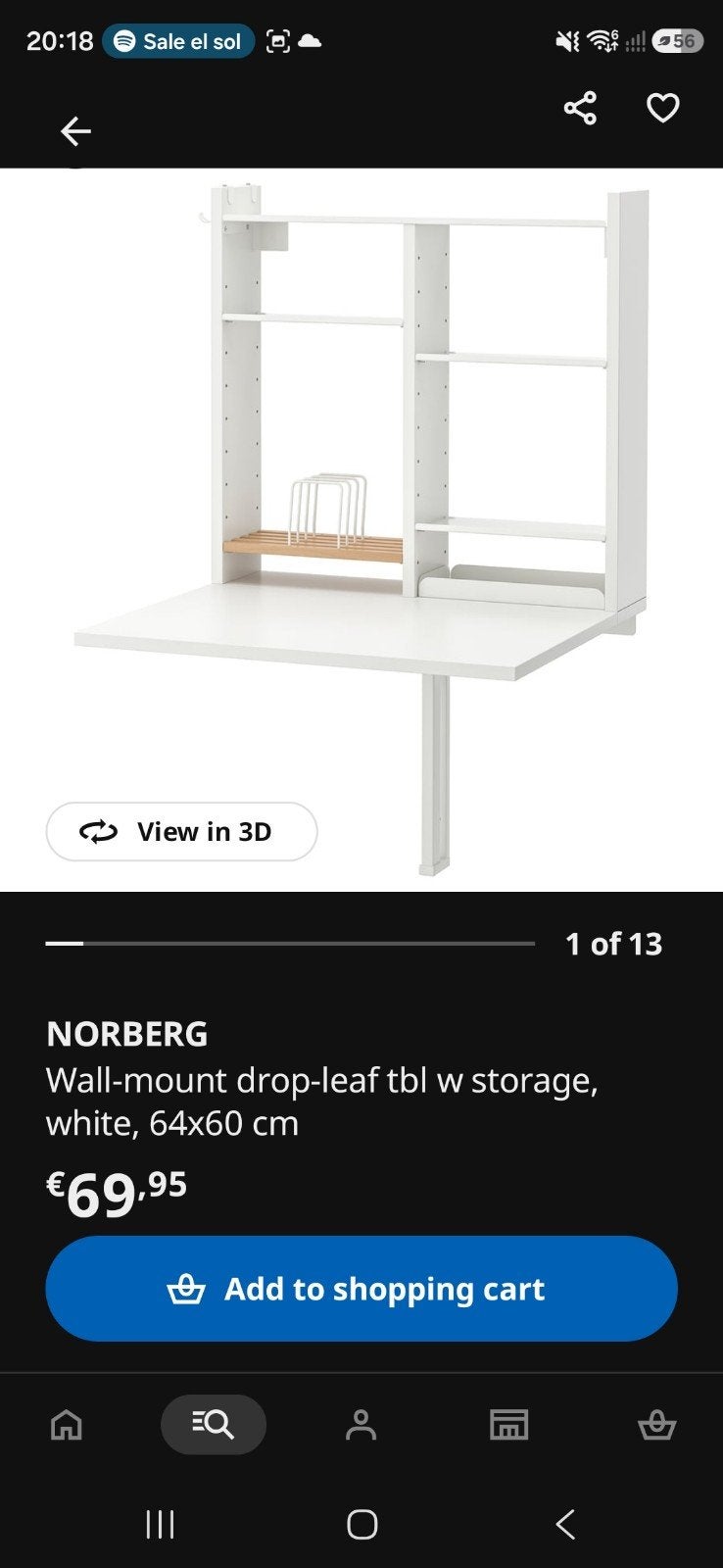 Norberg wandklaptafel met opbergruimte - Zo goed als nieuw, Ophalen of Verzenden